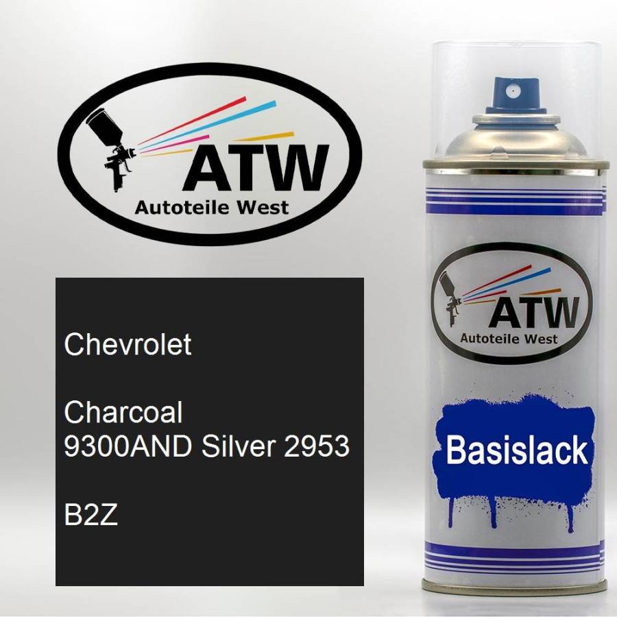 Chevrolet, Charcoal 9300AND Silver 2953, B2Z: 400ml Sprühdose, von ATW Autoteile West.